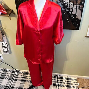 Private Touches Polyester satin pajamas pant set